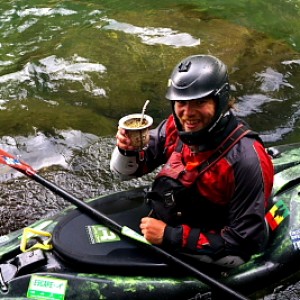 Patrick Baird fueling up with hierba mate between boofs